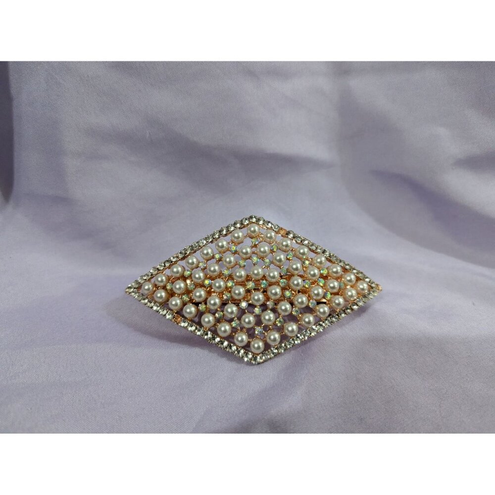 Vintage Faux Pearl & Rhinestone Barrette Hair Clip (missing 2 stones)